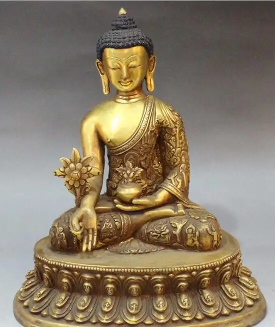 

free 11" Tibet Buddhism Pure Bronze plated Pharmacist Sakyamuni Buddha Statue fast