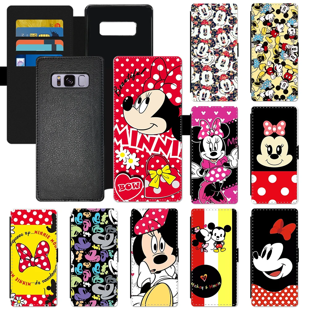 

Lovely Cartoon Mickey Mouse Minnie PU Leather Flip Wallet Phone Case Cover For Samsung Galaxy S6 S7 Edge S8 S9 Plus Note 8 Note9