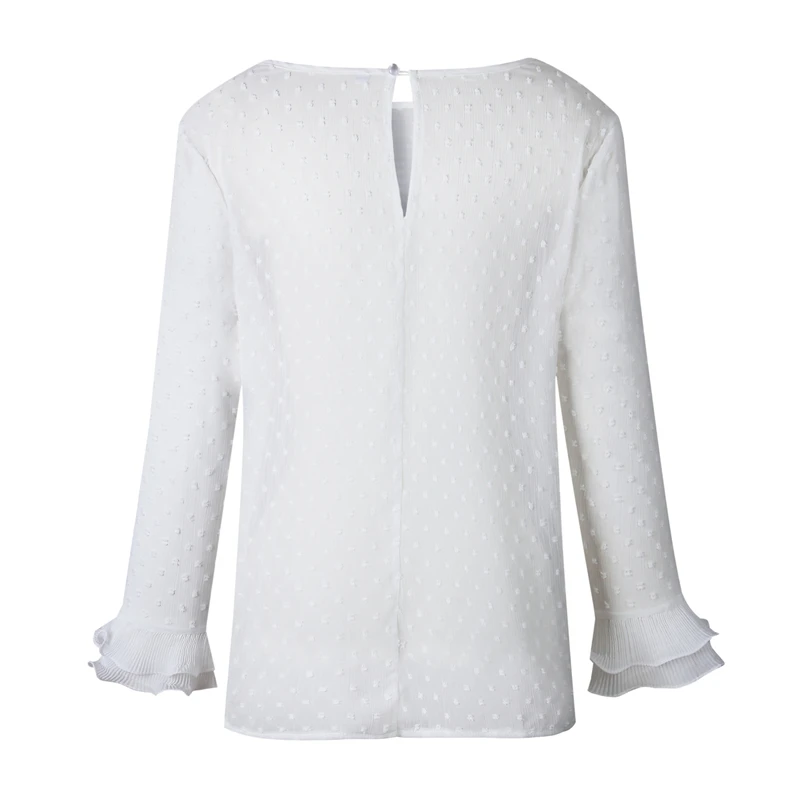 2019 Spring Summer Fashion Polka Dot Flower Lace Women Blouses Round Neck Back Button Female Shirts Casual Ladies Tops WE069 (7)