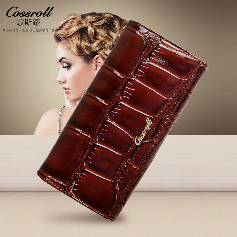 

Cossroll new ladies wallet long leather crocodile pattern the first layer of leather big European and American handbags