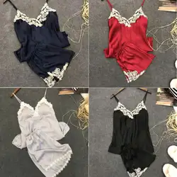 Дамы белье пижамы Для женщин Babydoll одеяние Нижнее белье Ночное белье Спагетти ремень рукавов Кружевная Рубашка Шорты наряды