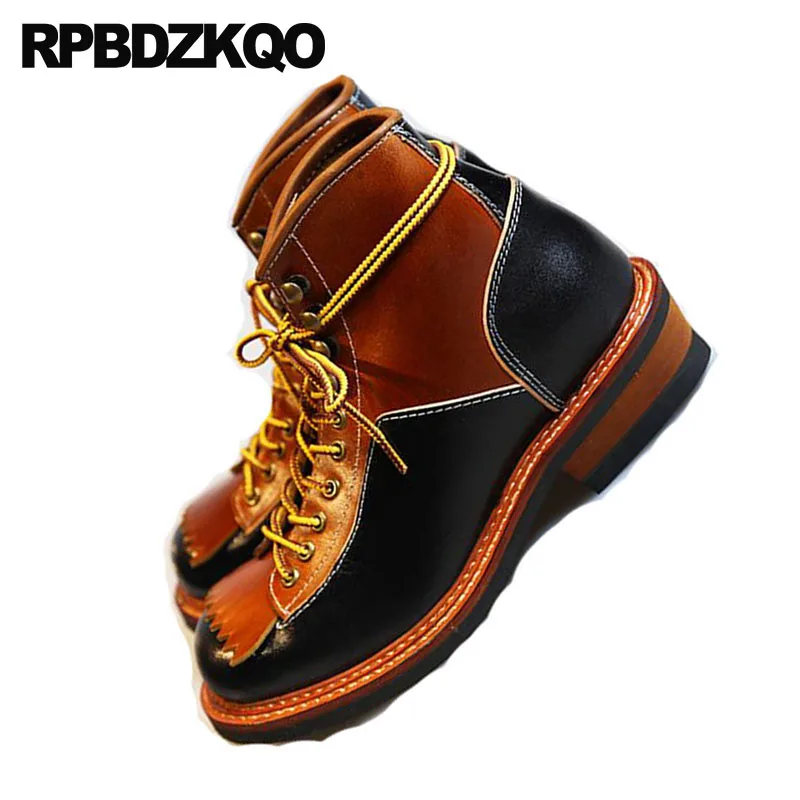 Mais Calçado Moda Plataforma Homem Masculino Tornozelo Amarrar Topo Chunky Italiano Couro Botas Alto Grão Cheio Sapatos Confortável Designer Retro Cair Booties Curto De Yellow Outono Brown Tamanho Baw7qR