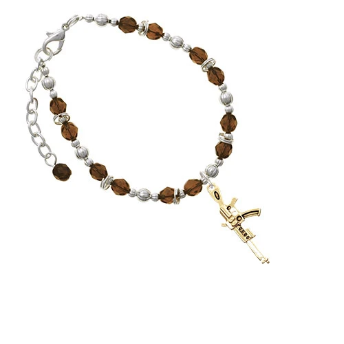 Goldtone Rifle Brown Beaded Bracelet