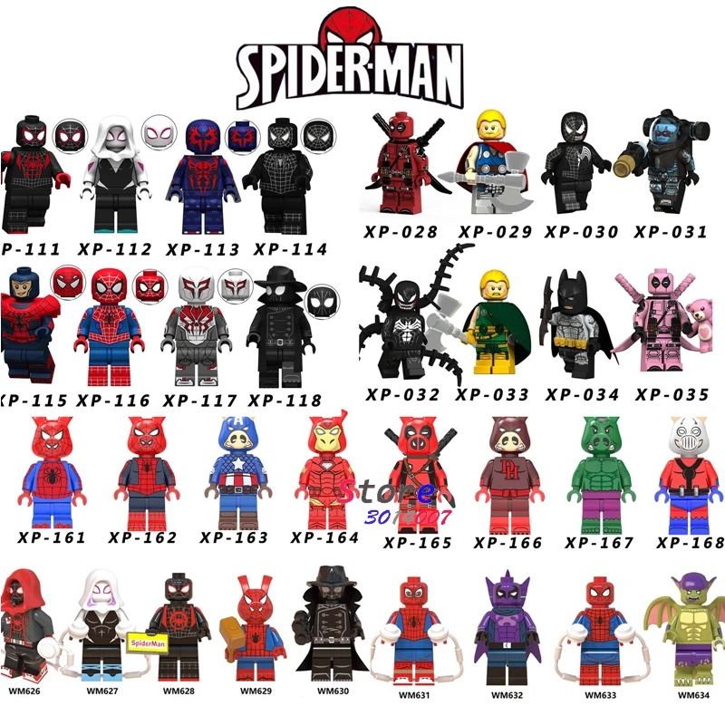 

Single Marvel Movie Spiderman Spider-Ham Deadpool Captain America Iron Man Ant-Man Hulk building blocks toy for children