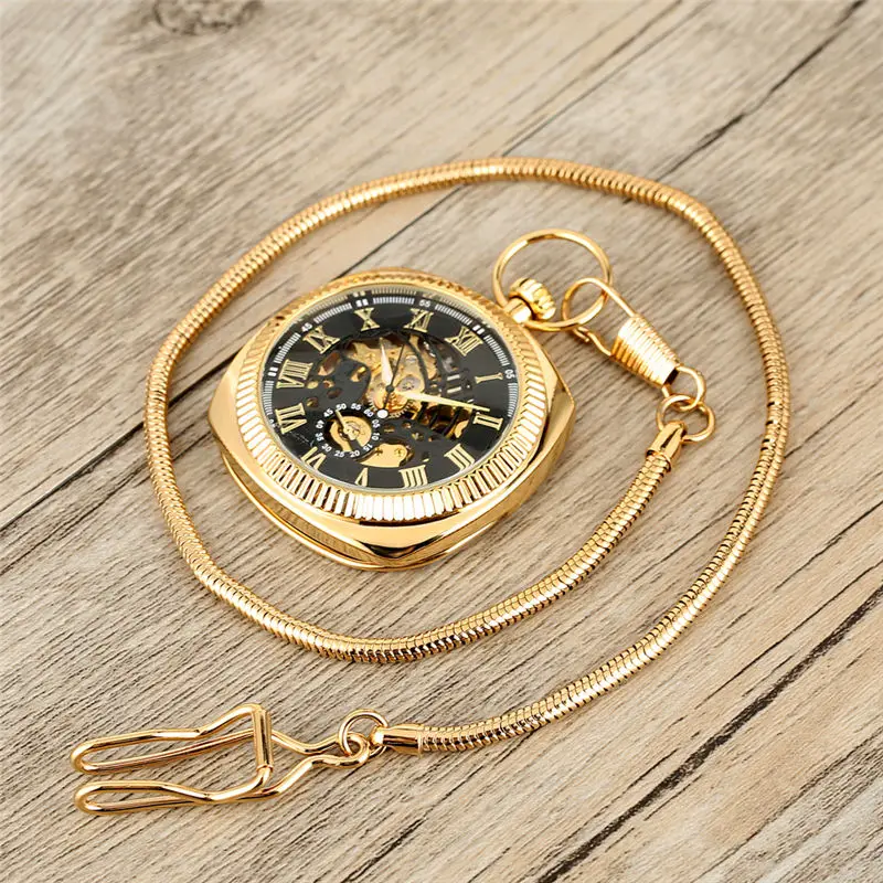 Специальные полые квадратные карманные часы с циферблатом, креативные механические винтажные Подвесные часы с ручным заводом, часы для