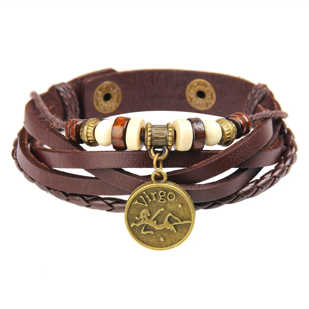 

12 constellation leather bracelet multi-layer weave cross beaded bracelet punk style ancient accessories personalized couple