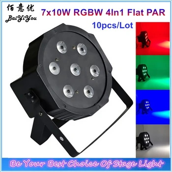 

10pcs/lot Nice Stage Wash Effect Mini 7pcs 10w RGBW 4in1 LED Plastic Flat Par Light 7x10W LED Flat PAR Light