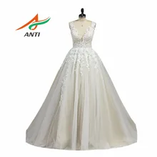 ANTI Romantic Ball Gown Wedding Dress trouwjurk Sleeveless Vestido De Noiva Appliques Crystal Robe De Mariee Bridal Gowns