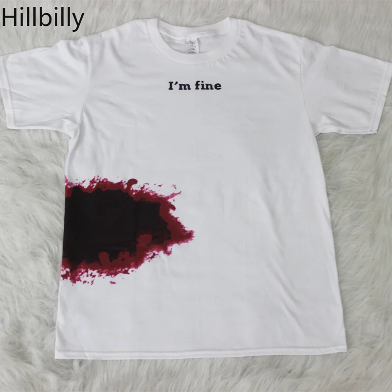 

Hillbilly CMK501 Unisex I'm Fine Print T-shirts Short Sleeve Casual Cotton White Graphic T Shirts Riverdale Oversize Tees & Tops