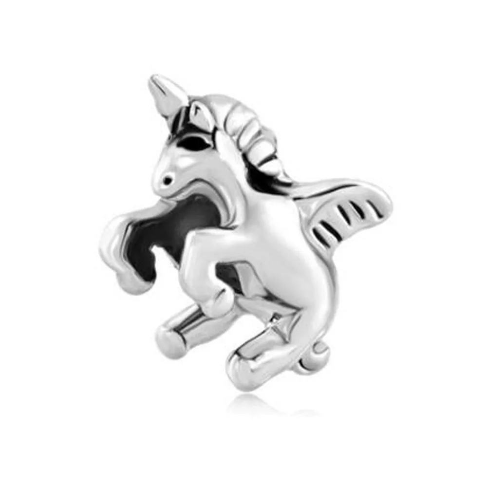 

Free shipping Plated Silver Tone Unicorn Animal Charm beads fit Pandora bracelet