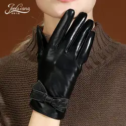 Joolscana зима Перчатки женские кожаные новый бренд сенсорный экран черные осенние натуральная кожа варежки модные женские запястья теплая