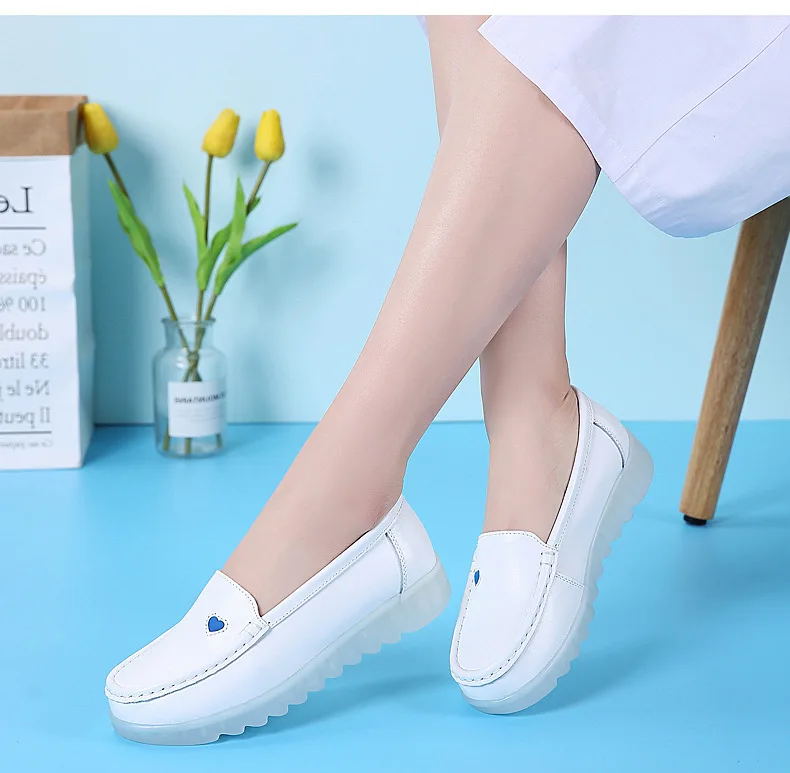 Nurse shoes white female flat bottom pregnant women casual waterproof non-slip peas shoes Genuine Leather work shoes sy94