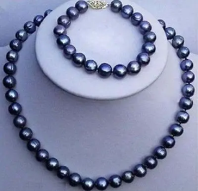 

SHIPPING HOT sell new Style >>>> 9-10mm south sea BLACK Pearl Necklace Bracelet set 14k