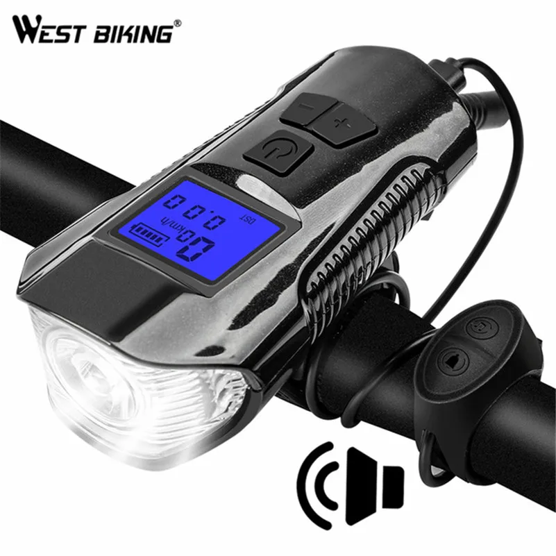 

WEST BIKING Bicycle Front Light LED USB Rechargeable Bike Torch With Computer Electric Horn Handlebar Headlight For Cycling