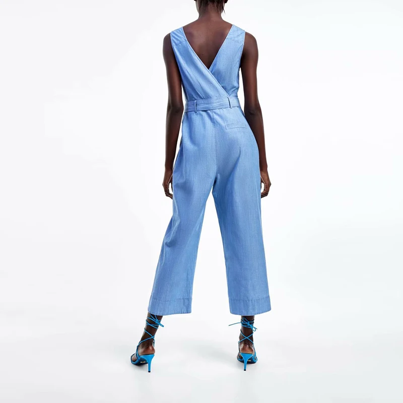 2019 Sexy Sleeveless Tank Jeans Rompers Women Jumpsuits Summer Sashes V Neck Full Length Straight Denim Playsuit Overalls Mujer 2019 Sexy Sleeveless Tank Jeans Rompers Women Jumpsuits Summer Sashes V Neck Full Length Straight Denim Playsuit Overalls Mujer