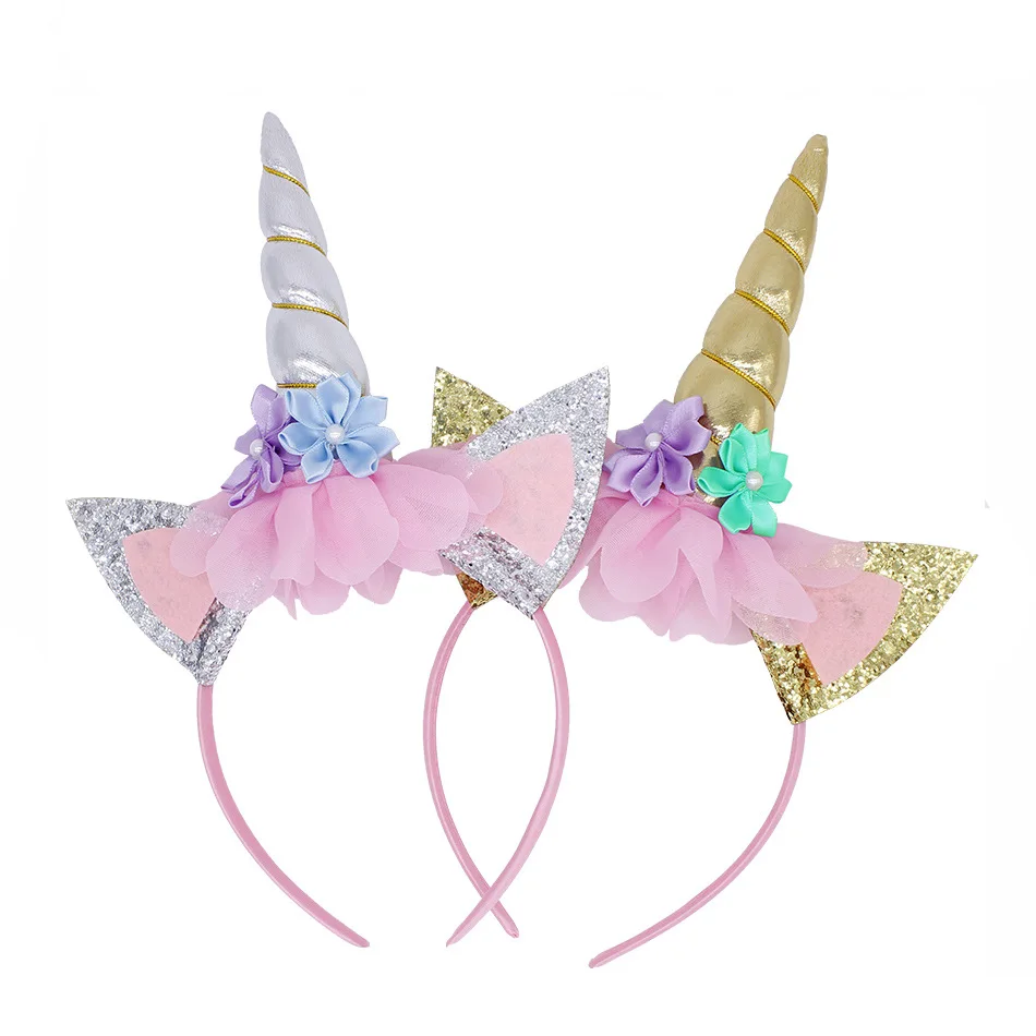 

Fashion Headband Cute Kids Women Sweet Flower Unicorn Horn Hair Band Birthday Party Flower Floral Crown Headwear