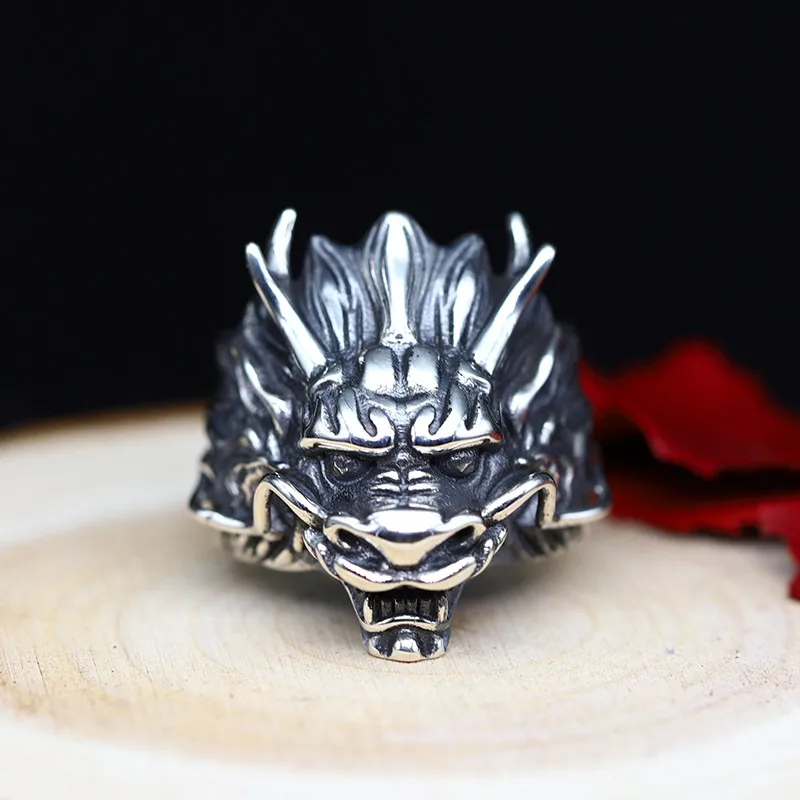 

Gothic China Dragon Head Rings For Men In 100% Real 925 Sterling Silver Vintage Cool Thai Silver Mens Jewelry Heavy Chunky Rings