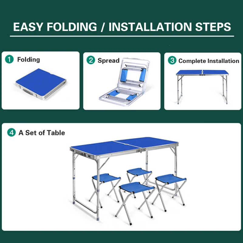 

Portable Outdoor Camping Foldable Table Chair Dormitory Picnic BBQ Table Stool Home Indoor Dining Adjustable Folding Garden Desk