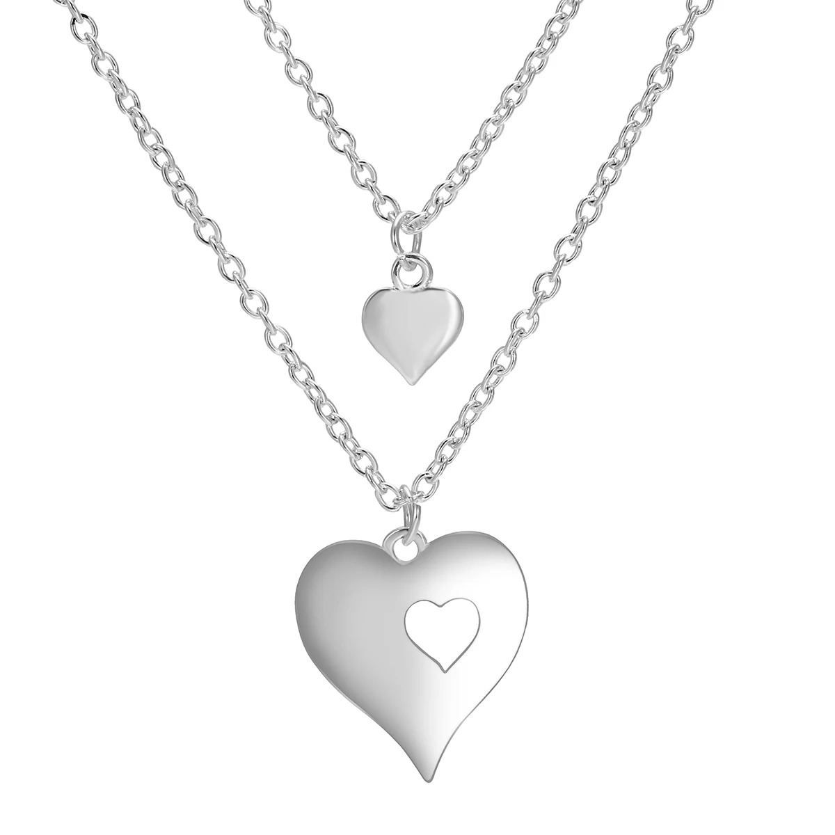 Vintage Silver Color Love Chain Necklaces Shellhard 2pcs/set Mother and Daughter  Two Hearts Necklaces & Pendants Charms Jewelry