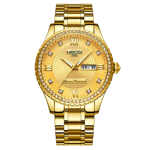 NIBOSI люксовый бренд для Для мужчин квадратный Водонепроницаемый золотые часы кварцевые спортивные часы Нержавеющая сталь часы часв мужские наручные - Цвет: Gold