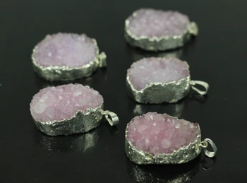 

5Pcs Natural Geode Drusy Freeform Shape Pendant Beads Silver Plated,light purple Quartz Druzy Irregular Pendant Charm,Jewelry