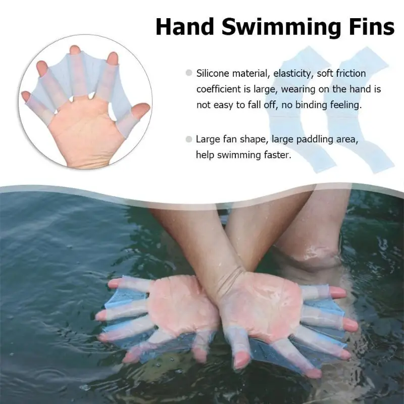 2x Silicone Hand Swimming Finger Fins Swim Palm Finger Webbed Gloves Paddle BT 