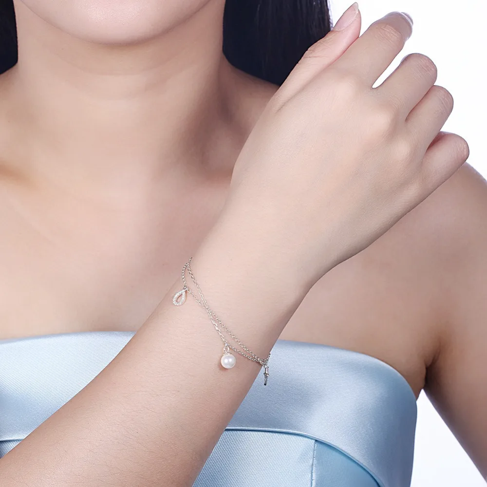 

2019 Fashion Jewelry Hot Sale 925 Silver Fashion Lady Double Bracelet Female adjustable Crystal from Austrian For Women Party