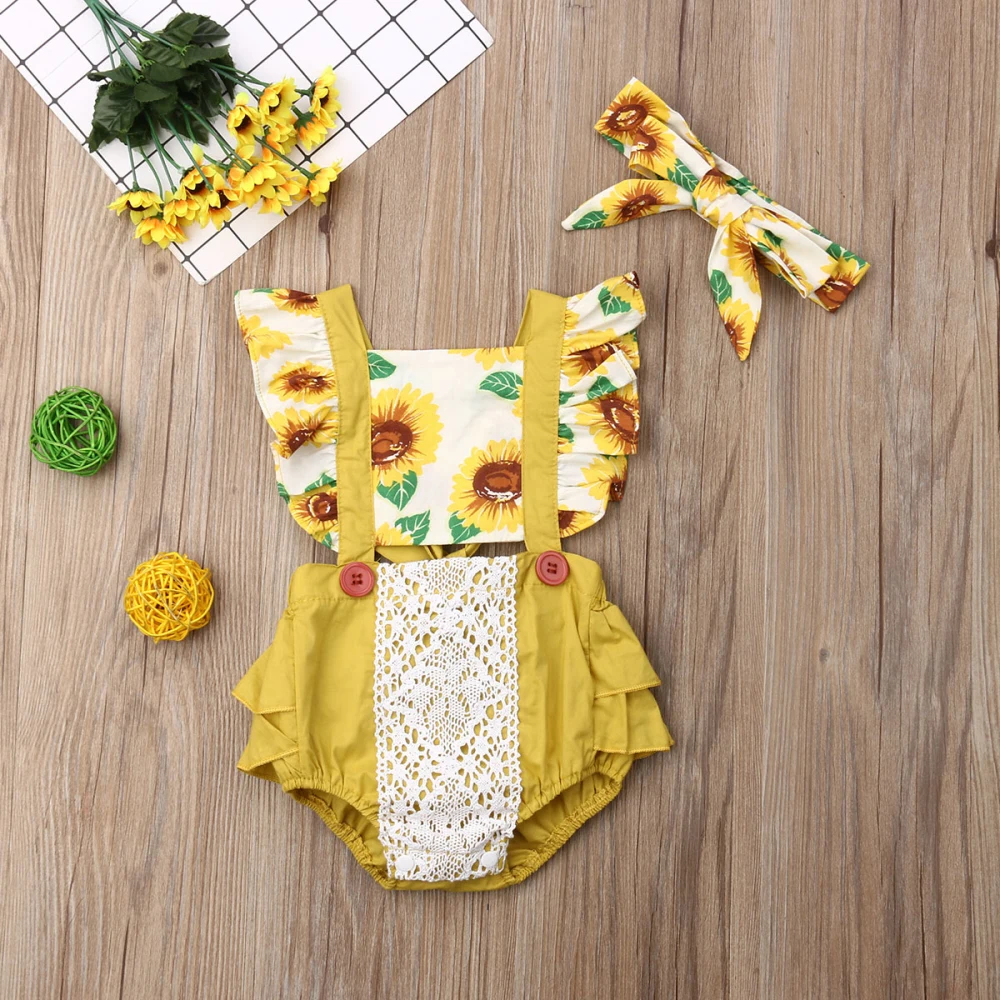 Pudcoco; кружевной комбинезон с подсолнухом для маленьких девочек; комбинезон; sunsuit; одежда