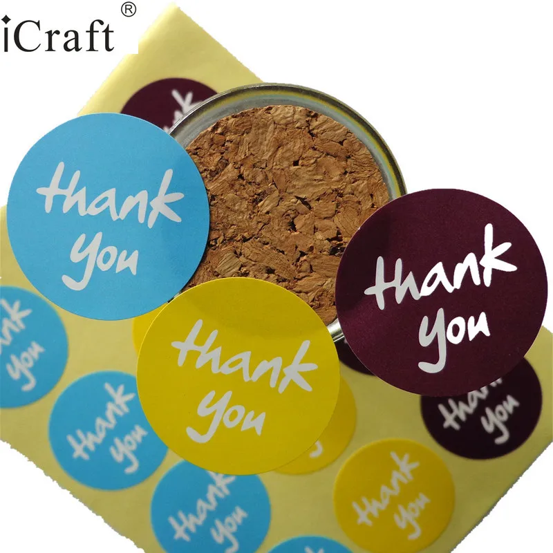 

102pcs Thank You Kraft Seal Sticker Blue Yellow Purple 3 Colors Mix Circle Paper Point Sticker Self-adhesive DIY Paper Label