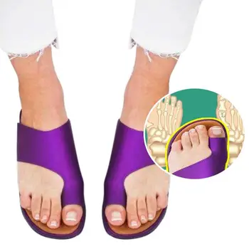 Comfy flat-bottomed Sandal with Half-toed PU Leather Shoes Thickened Street Leather Dating Shopping Orthopedic Corrector 20#