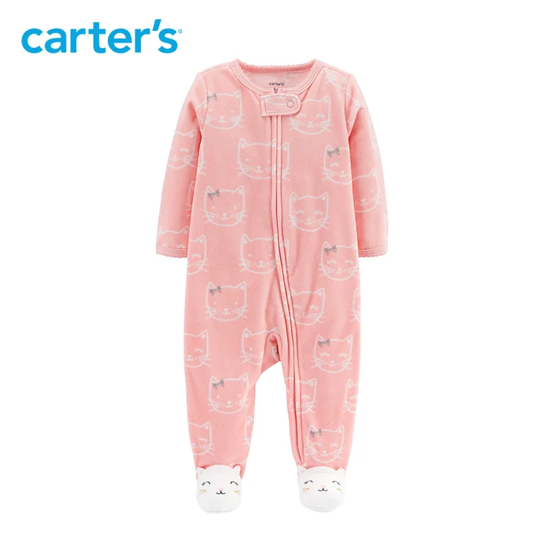 

1pcs Cute cat print zip-up soft fleece kitty footies Carter's baby girl fall winter clothing 115G581