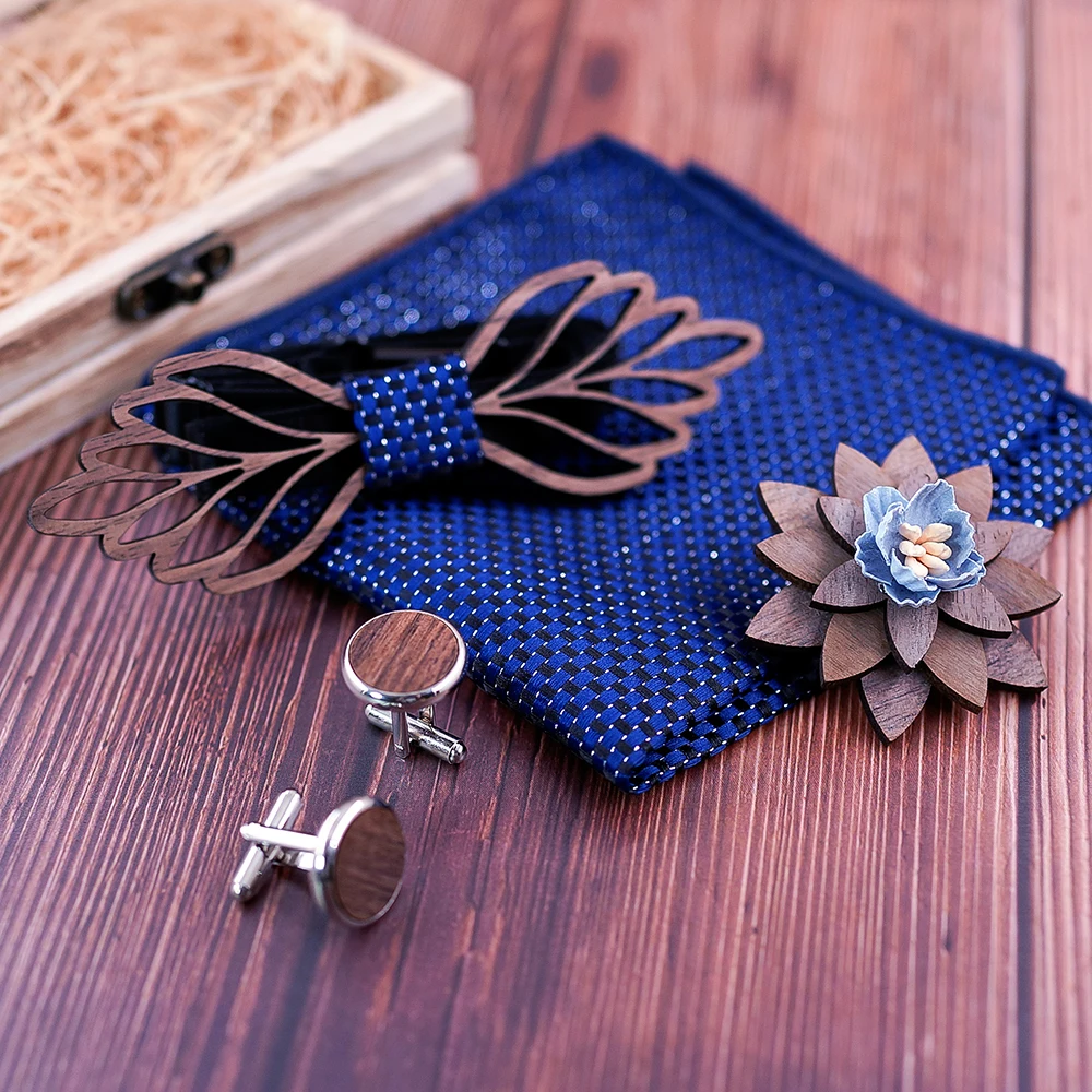 Романтический из полой древесины галстук-бабочка с носовой платок запонки для мужчин новый дизайн набор рождественских подарков