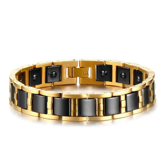 Black Ceramic Hematite Bracelets For Men Gold Stainless Steel Men