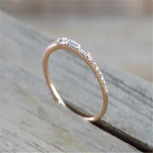 Розовое золото цвет круглый блестящий и багет огранки кристалл кольцо обручальное Promise модный дизайн Штабелируемый укладки