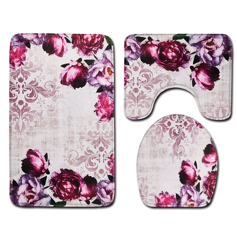 

Purple Crocus Bath Mat Floral Toilet Mat Anti Slip Toillete Seat Cover Rugs Printing Bathroom Carpet for Home Decor 1pc Blanket