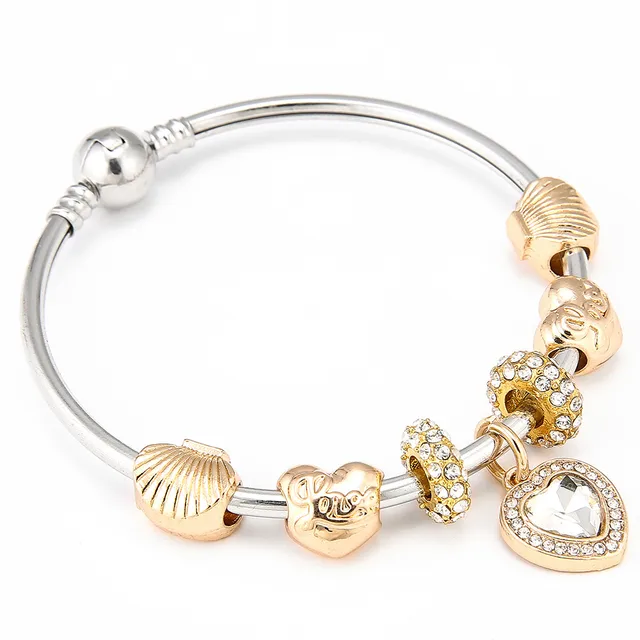 Summer Style White Crystal Love Heart Pendant Charm Bracelet Bangle Summer Style White Crystal Love Heart Pendant Charm Bracelet Bangle Gold Color S Pandora Bracelets For