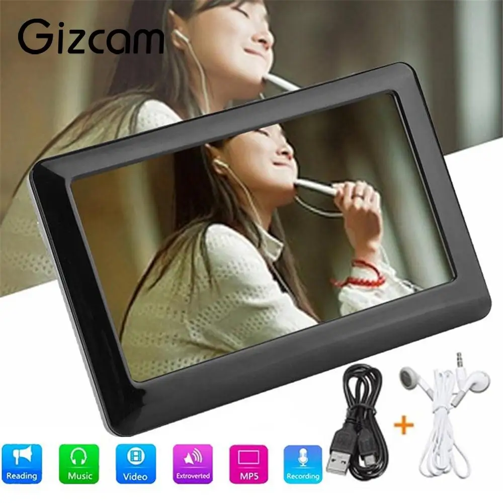Gizcam Portable 8GB 4.3 Inches Touch HD LCD screen MP4 MP3 MP5 Media Player Video FM Radio Fast Speed Gift Support 32G TF card