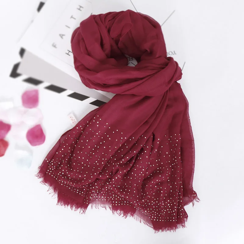 New Design 2019 Fashion Plain Beads Viscose Shawl Scarf Ladies Thick Muffler Headband Foulard Sjaal Wrap Hijab Snood 190*120Cm |