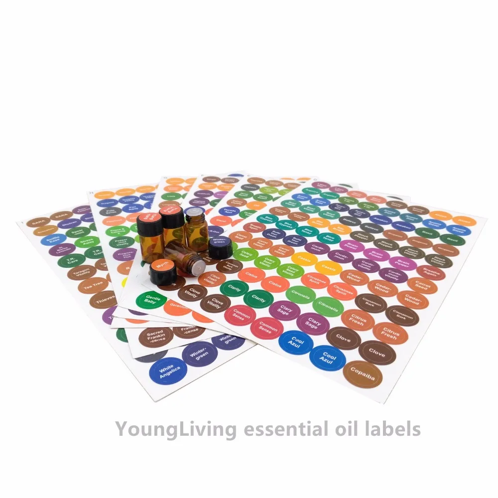 1set Pre printed Multi color Essential Oil Bottle Cap Lid Labels Round Circle Stickers for ALL 2