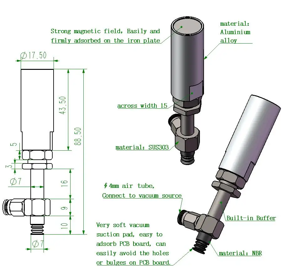 

Model-SW12H95-M11X1.0-STROKE15, 3-layer Vacuum chuck used in robot for lifting PCB plate/vacuum component/NBR sucker With buffer