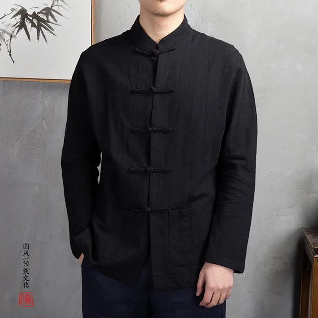 Men's Traditional Chinese Clothing Mens Cotton Linen Shirts Cardigan Kung Fu Tai Chi Master Costume Male Fashion Tops CN-018
