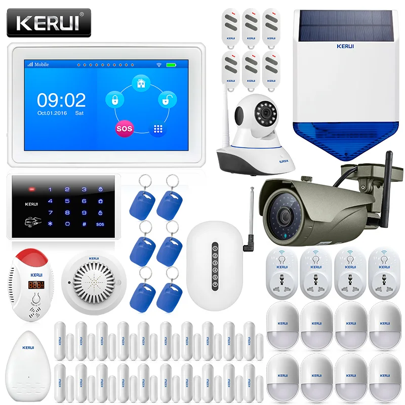 

KERUI K7 7 Inch TFT Color Display WIFI GSM Security Alarm System Smart Home Solar Siren Outdoor Waterproof IP Camera Fire Alarm