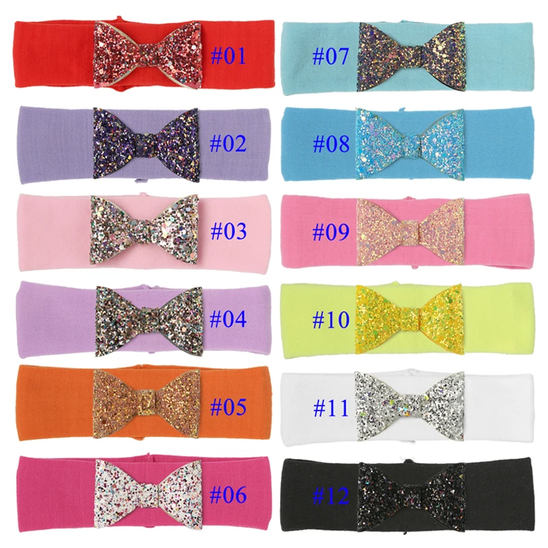 1PC Shiny Glitter Bows Kids Headband Elastic Hairband Photo Headwear