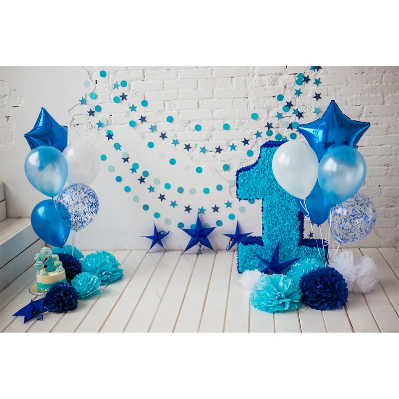 Fondo de cumpleaños para 1 año para bebé, niño Diy, foto de bebé en casa,  globo azul, estrellas, primer cumpleaños, pastel, Smash, fotografía de fondo  - AliExpress Productos electrónicos