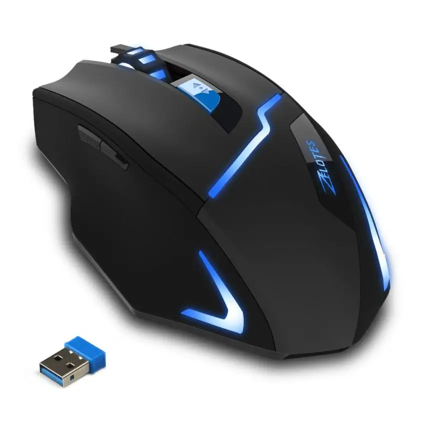Хорошая ZELOTES 2,4G Беспроводная 2400 dpi Регулируемая игровая мышь для ноутбука PC Gamer 21 апреля