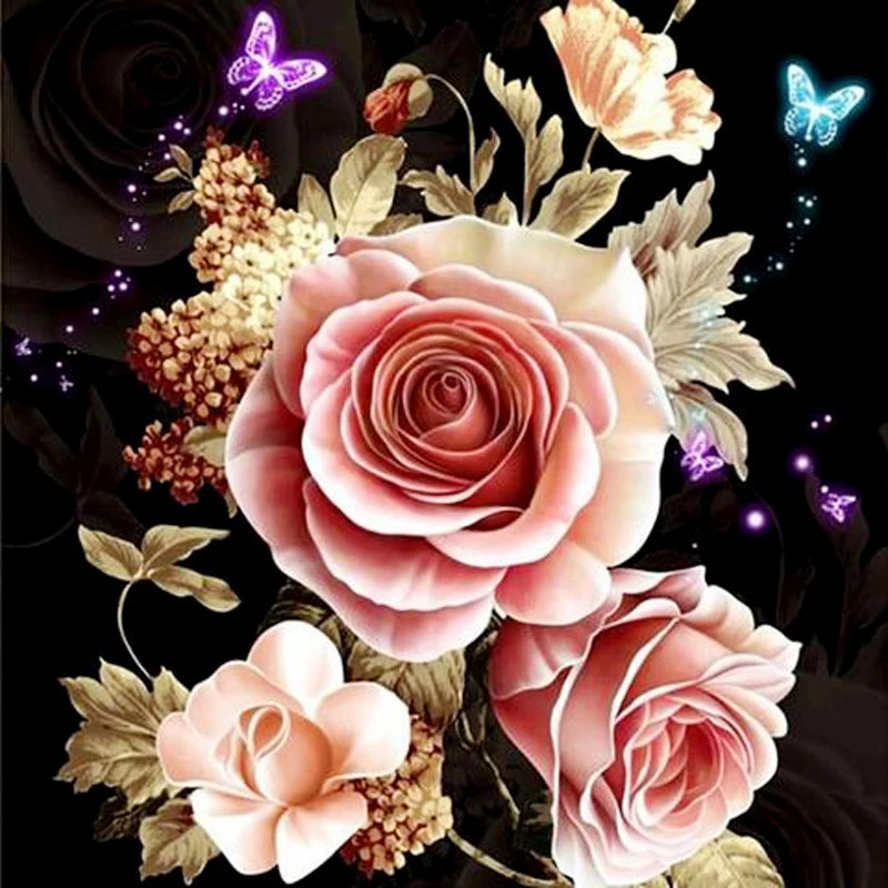 

Lifyy Diy 5d Diamond Painting Full Drill Square Round Paint By Butterfly Diamonds Blooming Roses Home Decor
