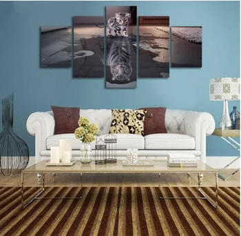 

Newest Island 5 Panel Decorations Modern Canvas Prints Artwork Cat and Tiger Pictures Paintings No Frame Wall Art Painting Decor