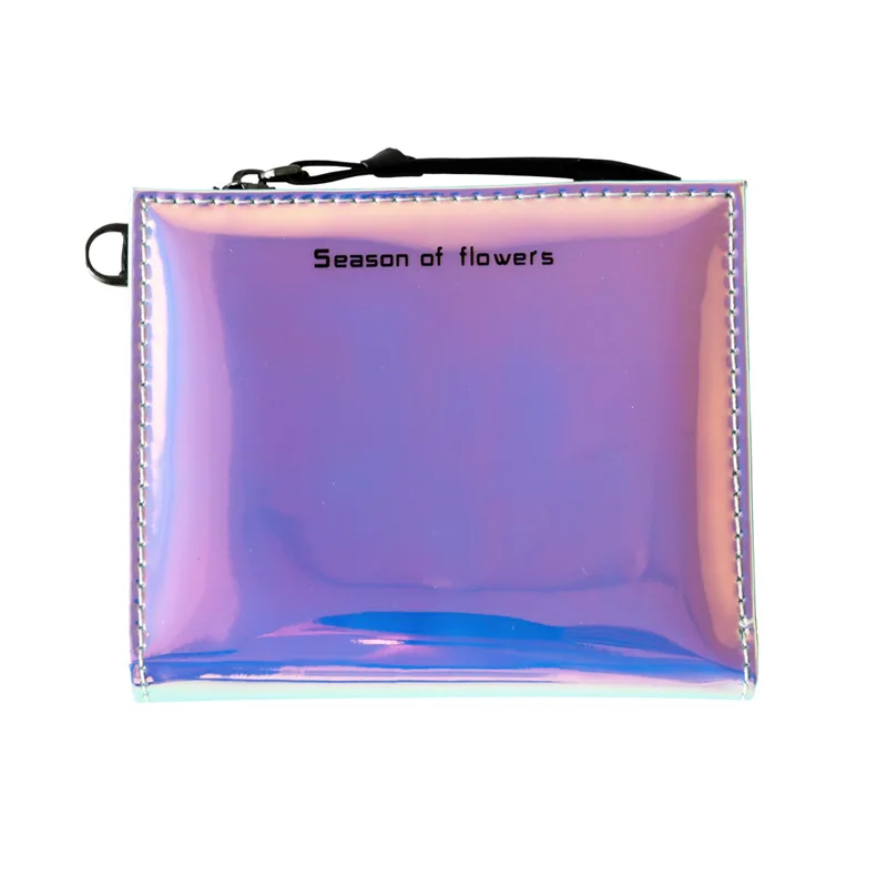 Fashion Cute Mini Pink Holographic Purse Ladies Leather Bifold Wallet Female Wristlet Money Bag ...