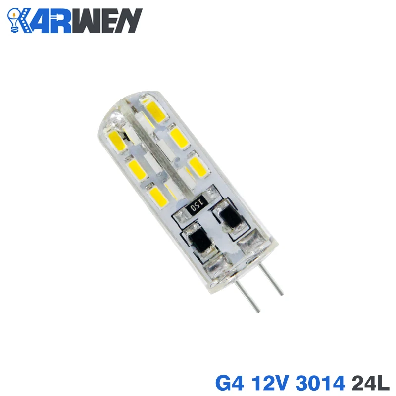 10 шт./лот KARWEN светодиодный светильник G4 3 Вт высокой мощности SMD3014 2835 DC 12 В AC 220 В белый/теплый белый светильник силиконовые люстры - Испускаемый цвет: 12V 3014 24Leds