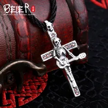 Vintage biker colgante Beier 925 plata esterlina colgante punk cráneo collar pendiente de rubí envío dar cuerda Joyería de moda A0612